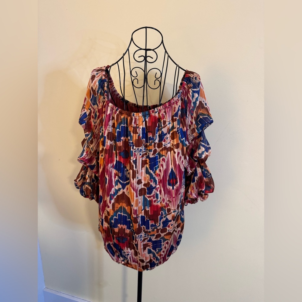 NWOT Vince Camuto Women’s Orange Printed Off The Shoulder Bubble Hem Size XL - Picture 5 of 6